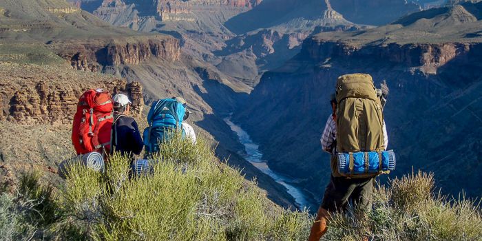 People backpacking grand canyon
